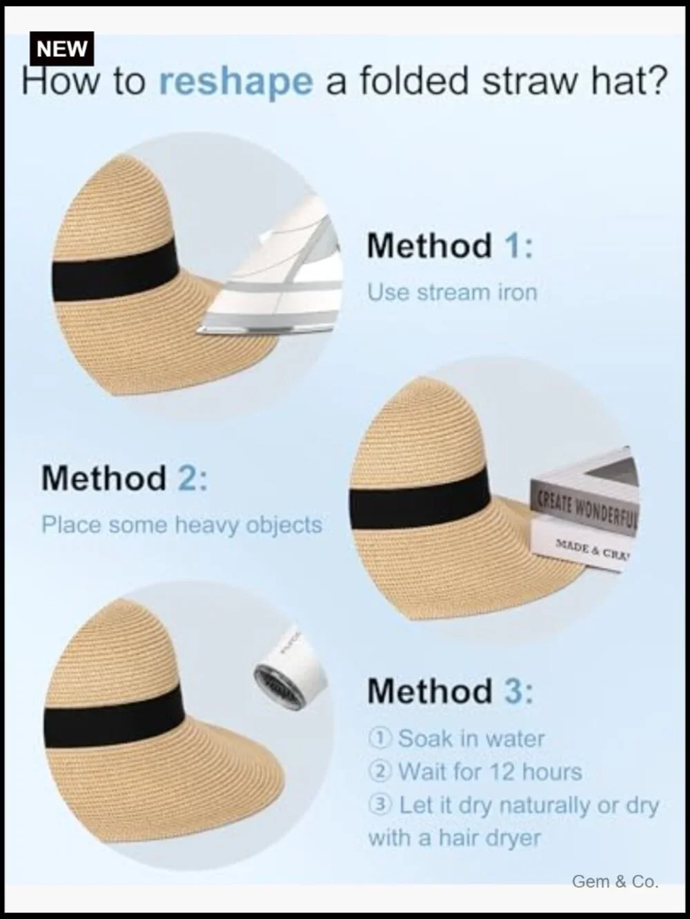 Wide Brim Straw Floppy Sun Hat for Beach Vacation Garden Packable UPF 50+